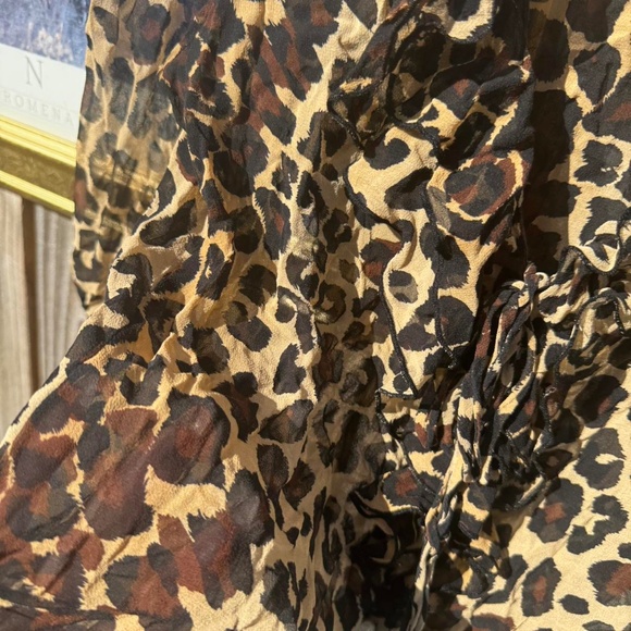 vintage sheer leopard print blouse top ruffle - Picture 4 of 7